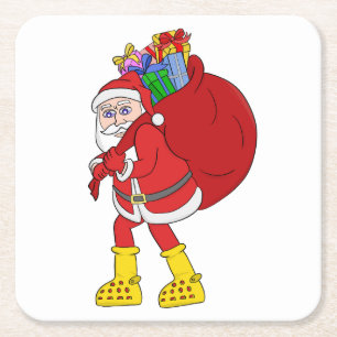 Weihnachtsmann trägt große gelbe Stiefel Rechteckiger Pappuntersetzer