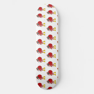 Weihnachtsmann trägt große gelbe Stiefel Skateboard