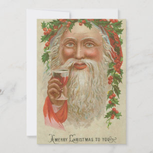 Weihnachtsmann trinkt Wein Vintage Weihnachtskarte Feiertagskarte