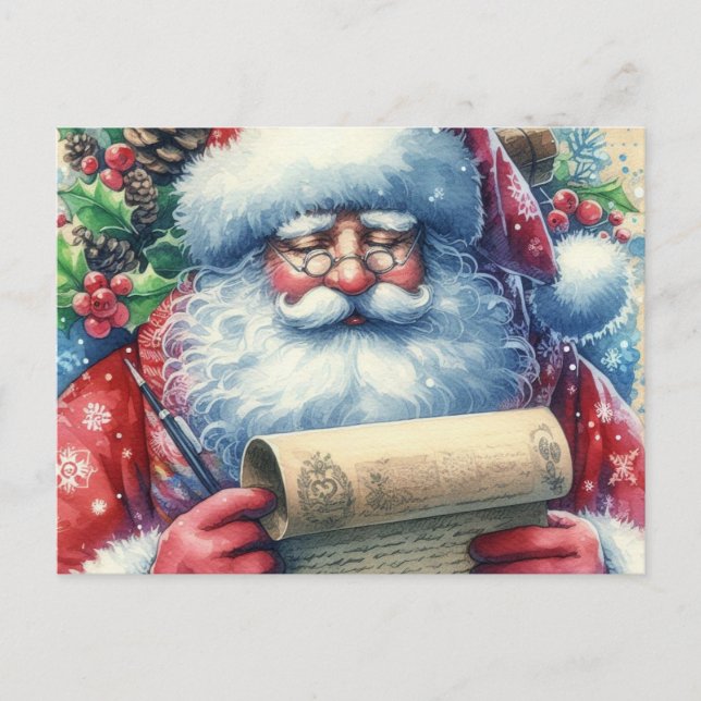 Weihnachtsmann überprüft seine Liste zum Feiertag  Postkarte (Vorderseite)