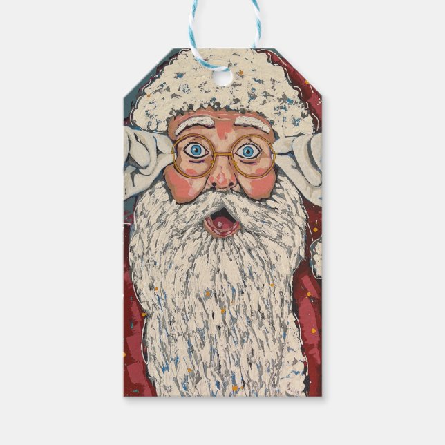 Weihnachtsmann überrascht geschenkanhänger (Vorderseite)