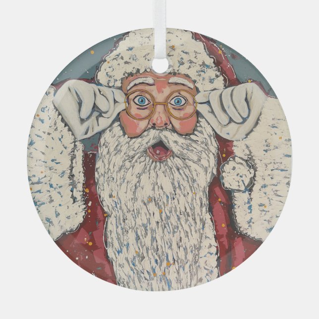 Weihnachtsmann Überrascht Ornament Aus Glas (Vorderseite)