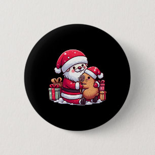 Weihnachtsmann umarmt Niedliches Capybara mit S Button
