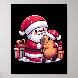 Weihnachtsmann umarmt Niedliches Capybara mit S Poster