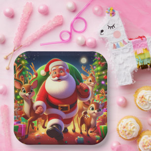 Weihnachtsmann und 2 Rentierbilder Pappteller