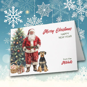 Weihnachtsmann und Airedale Terrier Dog Weihnachte Feiertagskarte