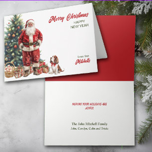 Weihnachtsmann und Basset-Weihnachtskarte Feiertagskarte