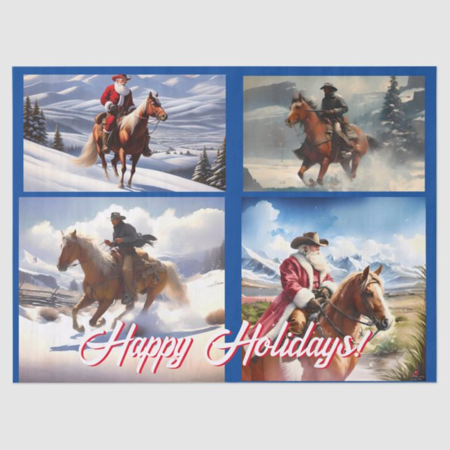 Weihnachtsmann und Cowboys Weihnachten Seidenpapier (Vorderseite)