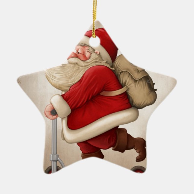 Weihnachtsmann und der Stoßroller Keramik Ornament (Vorne)