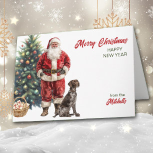 Weihnachtsmann und Deutsch Drahthaar Feiertagskarte