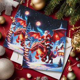 Weihnachtsmann und Drache am Heiligen Abend Postkarte