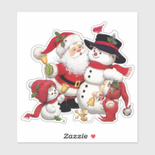 Weihnachtsmann und Elf mit Schneemann individuell Aufkleber