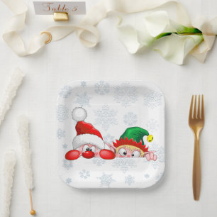 Weihnachtsmann und Elf Süßer und lustiger Weihnach Pappteller