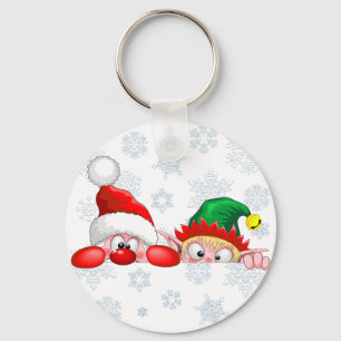Weihnachtsmann und Elf Süßer und lustiger Weihnach Schlüsselanhänger