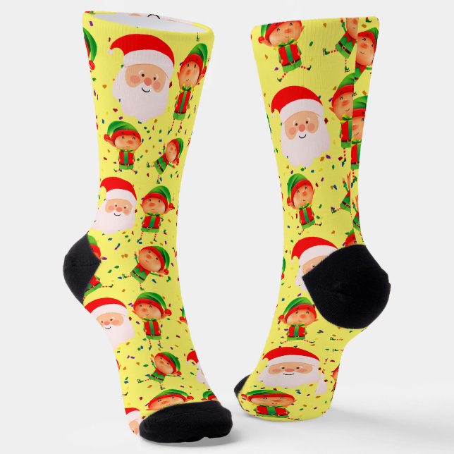 Weihnachtsmann und Elf Weihnachtsfeiertag Niedlich Socken (Gewinkelt)