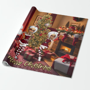 Weihnachtsmann und Elfen nach der Arbeit. Geschenkpapier