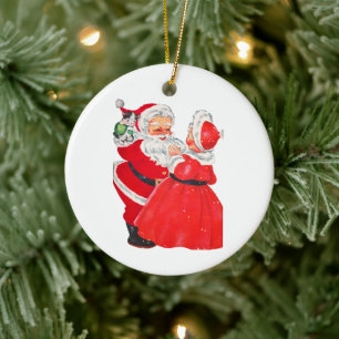 Weihnachtsmann und Frau Claus Keramik Ornament