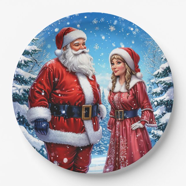 Weihnachtsmann und Frau Claus Pappteller (Vorderseite)