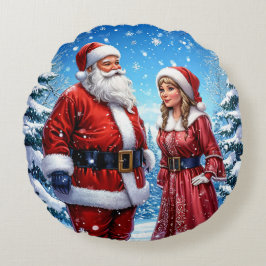 Weihnachtsmann und Frau Claus Rundes Kissen