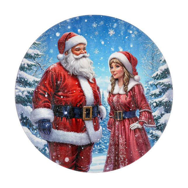 Weihnachtsmann und Frau Claus Schneidebrett (Vorderseite)