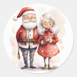 Weihnachtsmann und Frau Claus Weihnachtskleber Runder Aufkleber