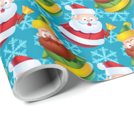 Weihnachtsmann und Freund mit Schneeflocke Geschenkpapier