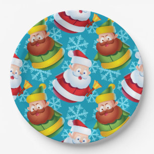 Weihnachtsmann und Freund mit Schneeflocke Pappteller