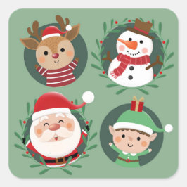 Weihnachtsmann und Freunde Weihnachten Quadratischer Aufkleber