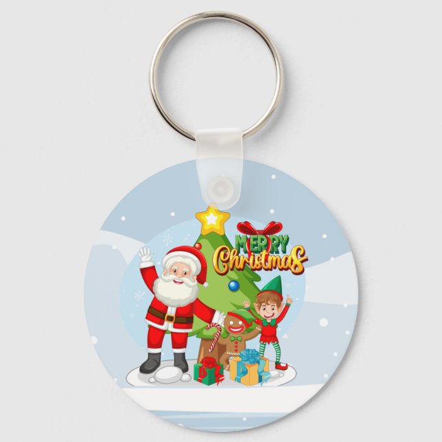Weihnachtsmann und Freunde Weihnachtskarte Schlüsselanhänger (Vorderseite)