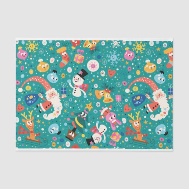 Weihnachtsmann und frohe Freunde Seidenpapier (Vorderseite)