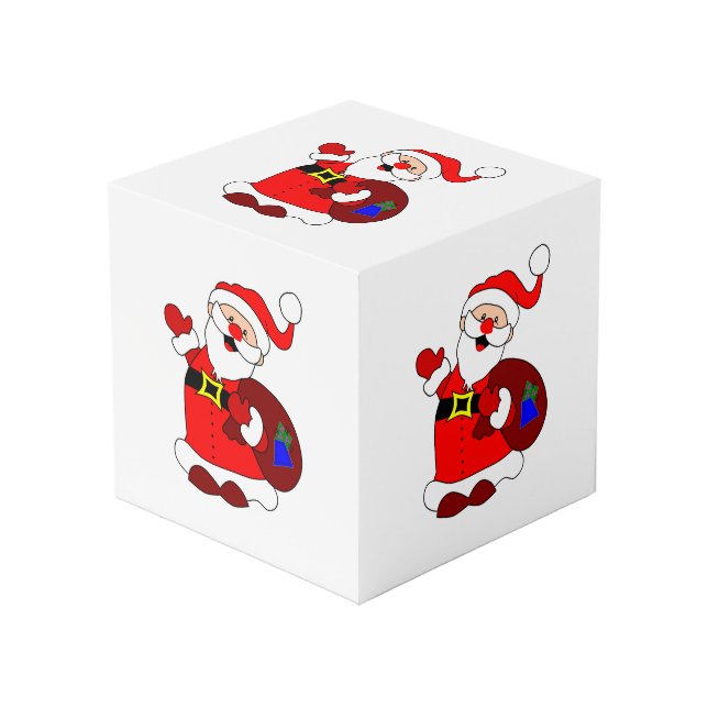 Weihnachtsmann und Geschenktüte Würfel (Vorderseite Schrägansicht)