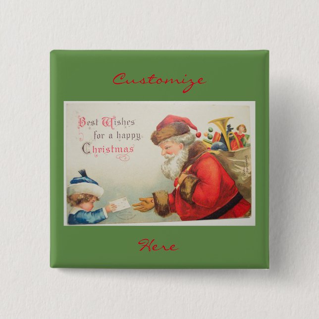 Weihnachtsmann und Junge Vintag Nostalgie Weihnach Button (Vorderseite)