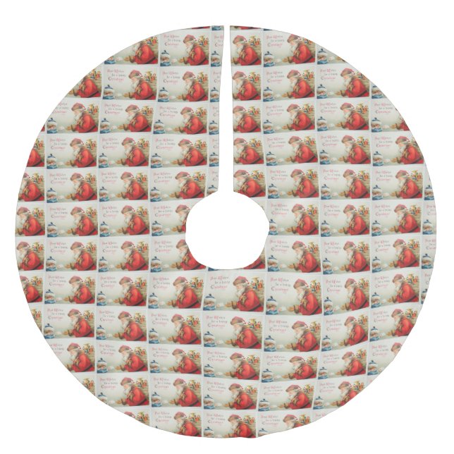 Weihnachtsmann und Junge Vintag Nostalgie Weihnach Polyester Weihnachtsbaumdecke (Vorderseite)
