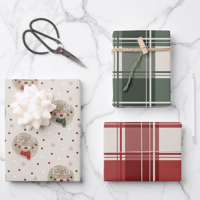 Weihnachtsmann und Kariert Geschenkpapier Set (Vorderseite)