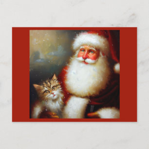 Weihnachtsmann und Katze 2 Postkarte