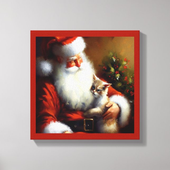 Weihnachtsmann und Katze 3 Leinwanddruck (Vorderseite)
