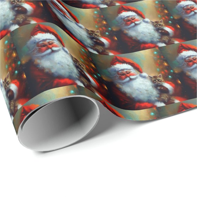 Weihnachtsmann und Katze 4 Geschenkpapier (Rolleneckpunkt)
