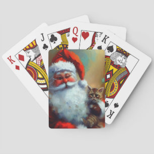 Weihnachtsmann und Katze (4) Spielkarten