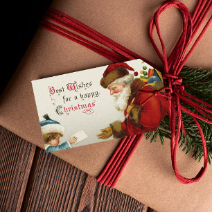 Weihnachtsmann und Kind mit Weihnachtsbrief Geschenkanhänger