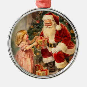Weihnachtsmann und Kind Vintage Ornament Aus Metall