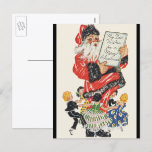 Weihnachtsmann und Kinder tanzen im Vintage-Stil Feiertagspostkarte