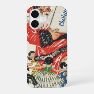 Weihnachtsmann und Kinder tanzen im Vintage-Stil iPhone 16 Hülle