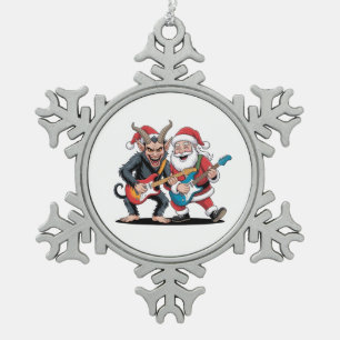 Weihnachtsmann und Krampus Weihnachts Rock Böse Schneeflocken Zinn-Ornament