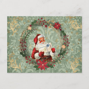 Weihnachtsmann und Kranz im Vintage-Stil Postkarte