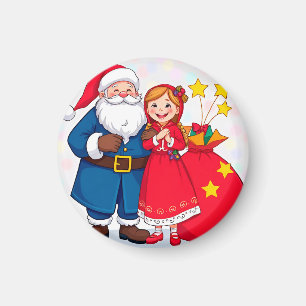 Weihnachtsmann und Mädchen mit einer Geschenktasch Magnet