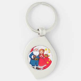 Weihnachtsmann und Mädchen mit einer Geschenktasch Schlüsselanhänger