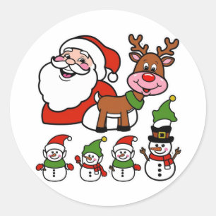 Weihnachtsmann und niedliche Schneemassen Runder Aufkleber