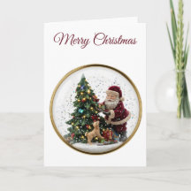 Weihnachtsmann und niedlicher Welpe Weihnachtsbau