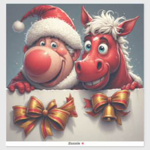 Weihnachtsmann und Pferd teilen festliche Freude Aufkleber