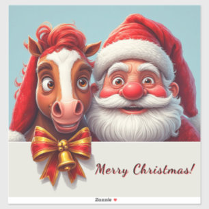 Weihnachtsmann und Pferd teilen festliche Freude Aufkleber